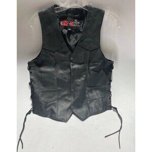 Zony Black Leather Biker Vest Men's Size 36 Motorcycle Harley Davidson Style